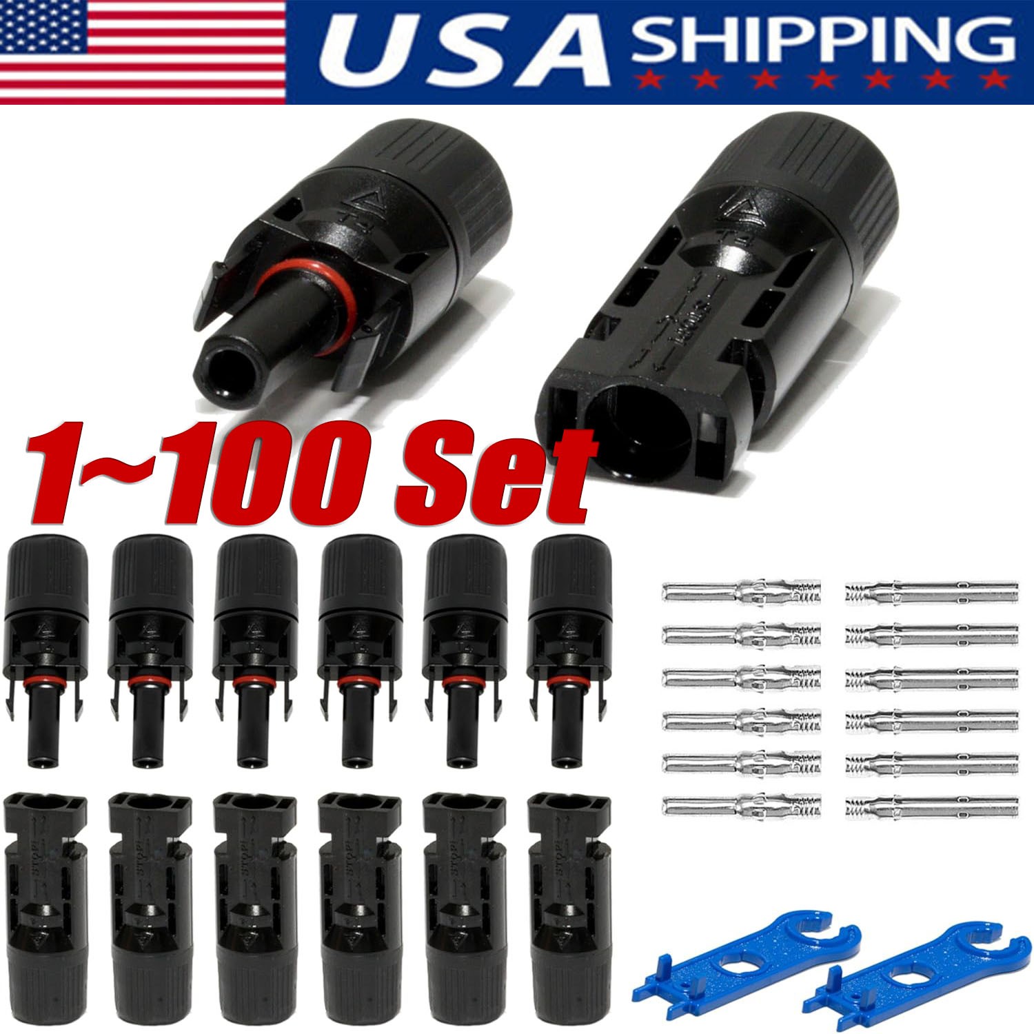 1-100Set Male Female Wire Cable Connector Set Solar Panel Waterproof Connector