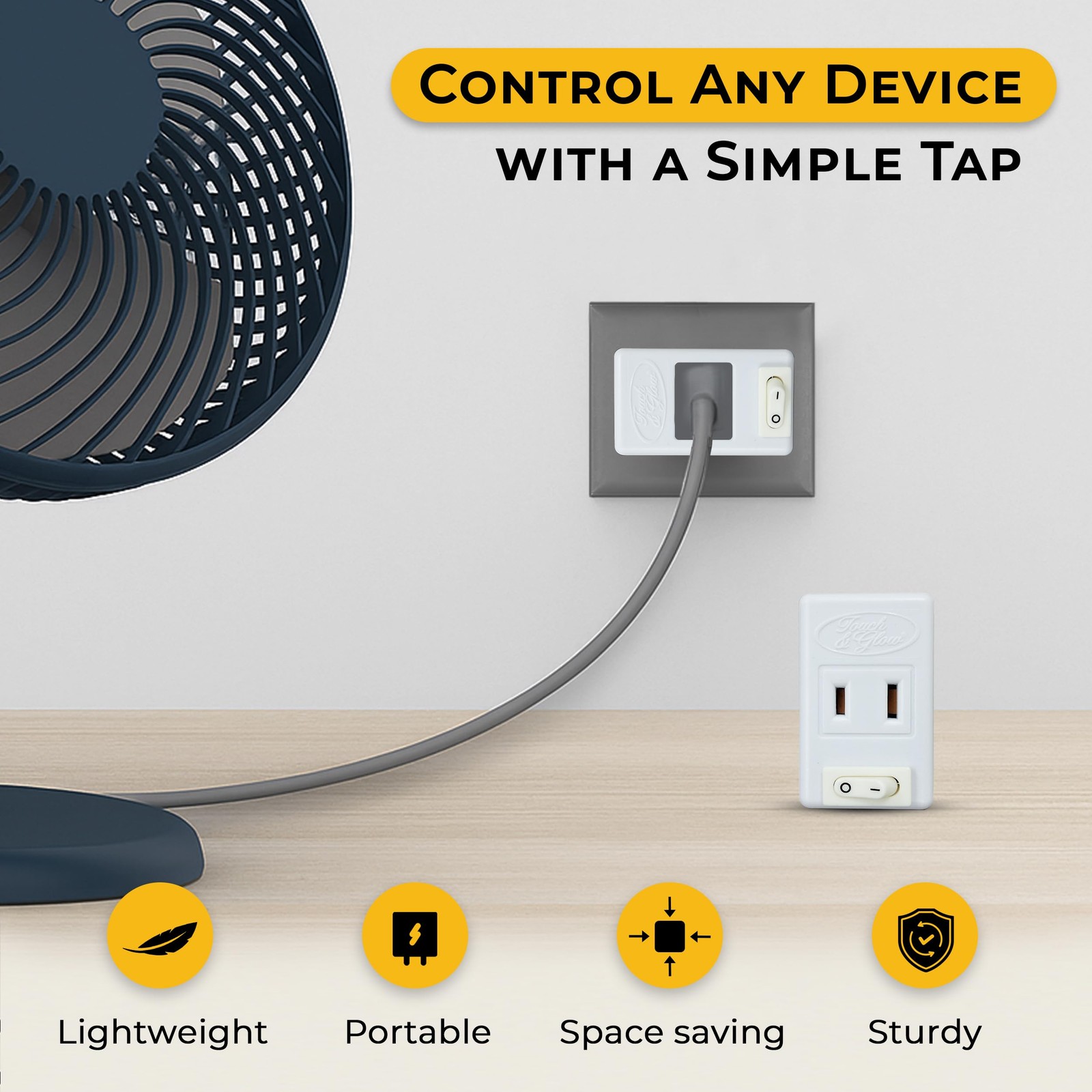 Touch & Glow – 2 Prong Outlet Switch – Single Port Outlet Extender with On/Of…