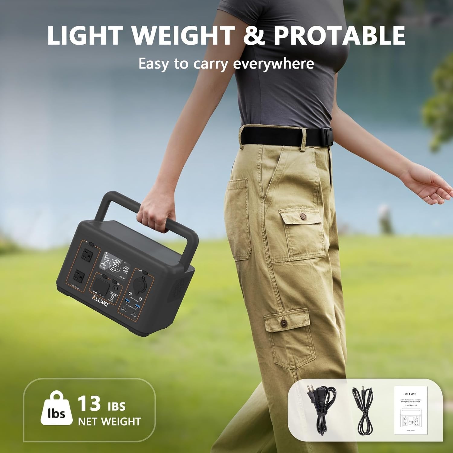 Portable Power Station 500W Surge, 512Wh LiFePO4 Battery Solar Black