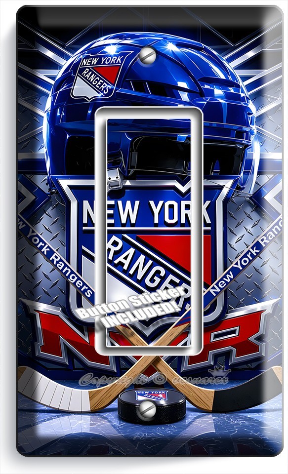 NEW YORK RANGERS ICE HOCKEY ARENA HELMET 1 GFI LIGHT SWITCH SPORT ART WALL PLATE