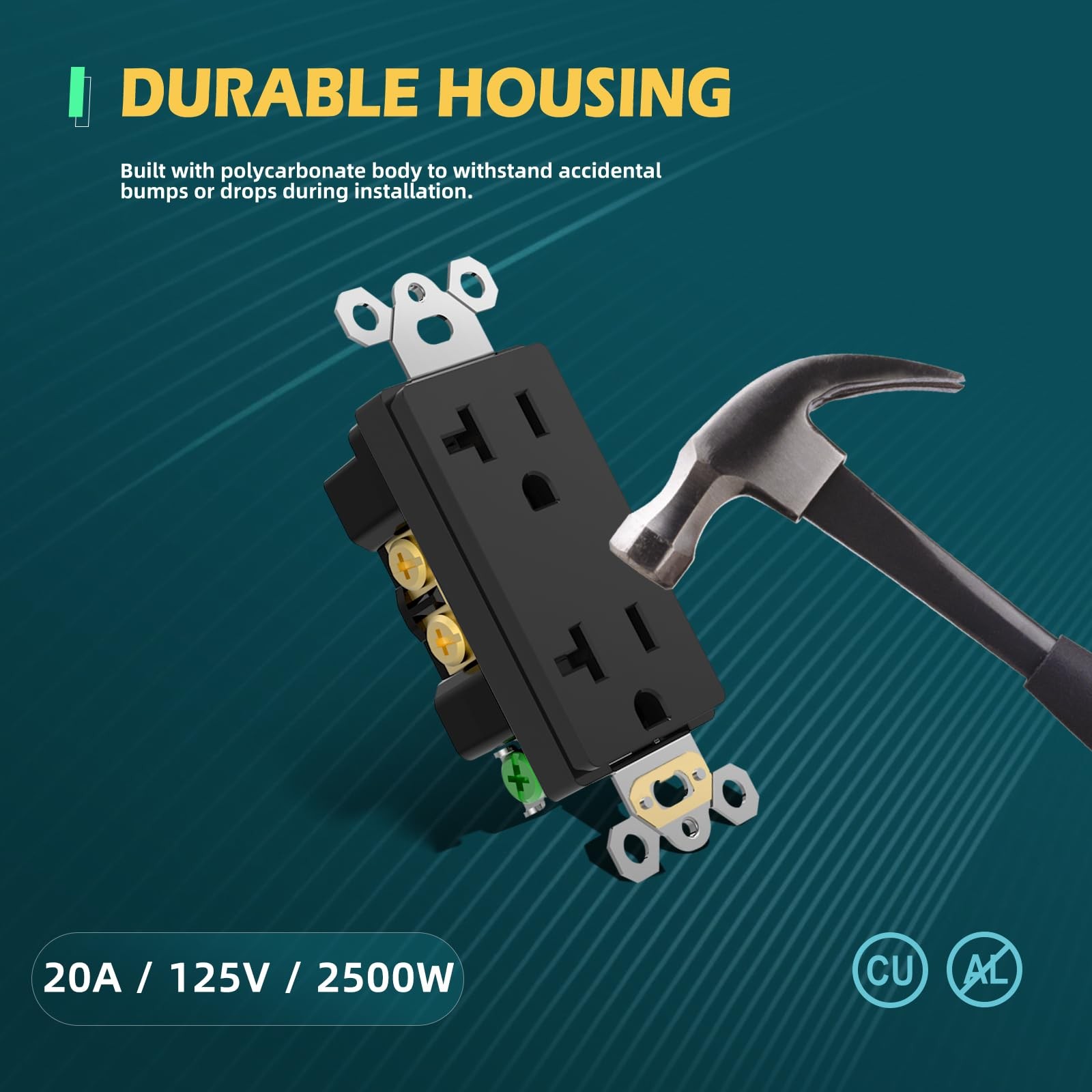 20 Amp Decorator Wall Receptacle Outlet NonTR Electrical Outlets Black 10 Pack