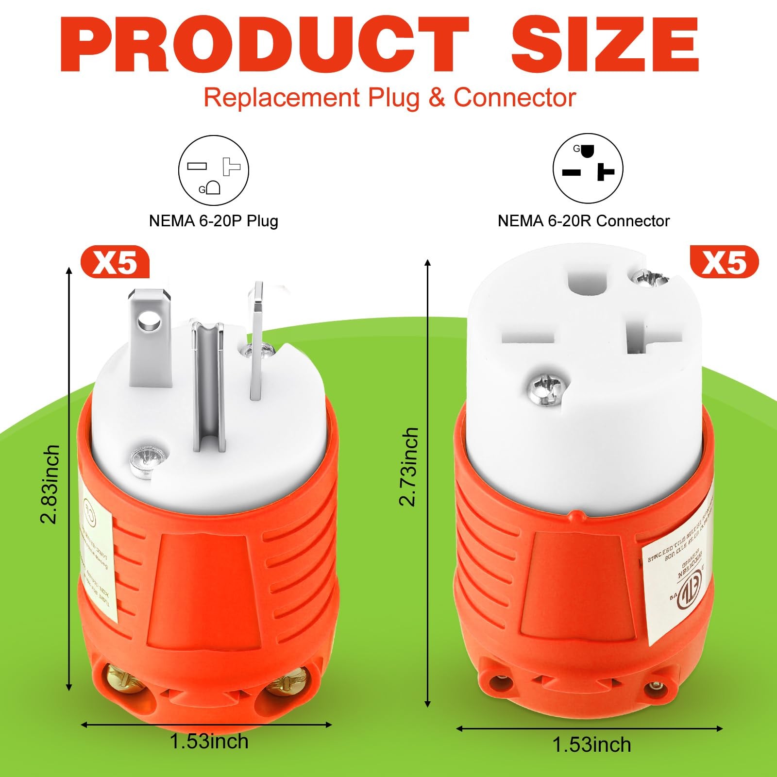 Tellegloww 5 Set 6-20P Replacement Plug And 6-20R Replacement Connector 20 Amp