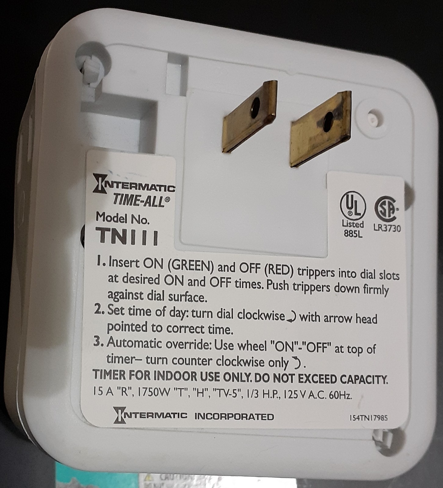 Intermatic Manual Wall Timer Switch Rotary 24-Hr Light Control Plastic Exc. Cond