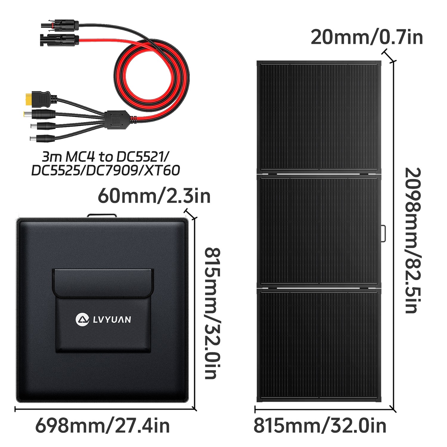 300W Foldable Solar Panel 4-in-1 Adapter XT60 DC for Portable Power Station RV