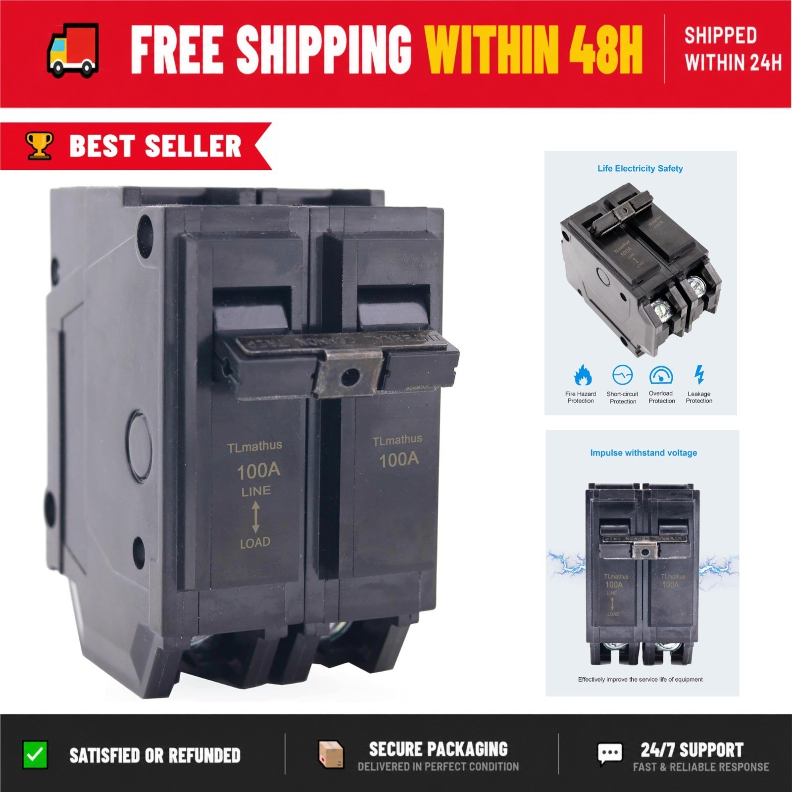 100 Amp 2 Pole Circuit Breaker THQL Plug-In for GE Load Centers