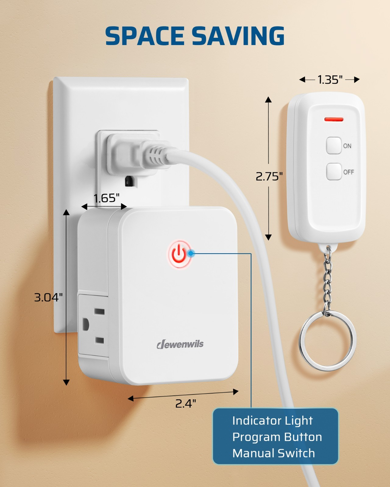 Edishine Indoor Remote Control Outlet, Wireless Remote Light Switch with 2 Side