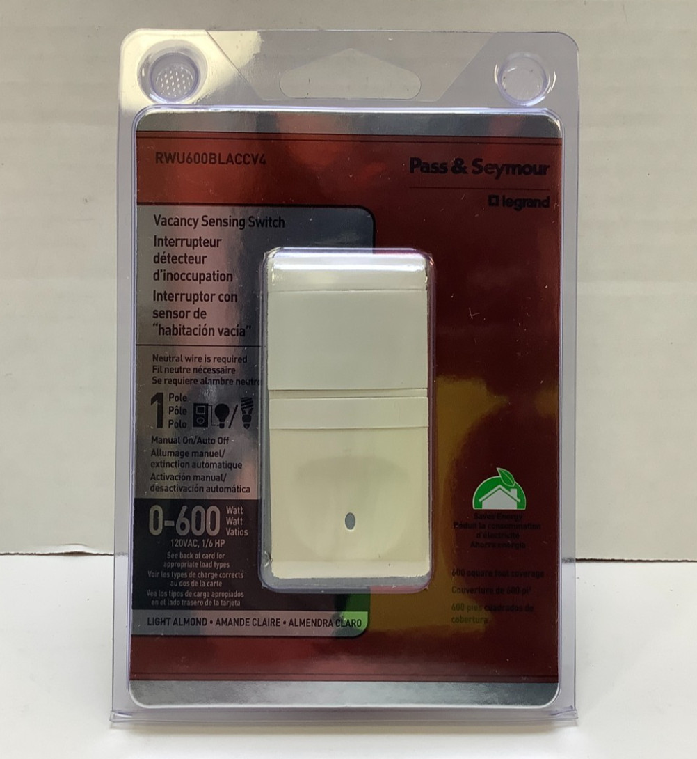 Legrand Vacancy Sensing Switch, 1 pole, 600 Watt 120VAC 1/6HP, Light Almond, 4pk