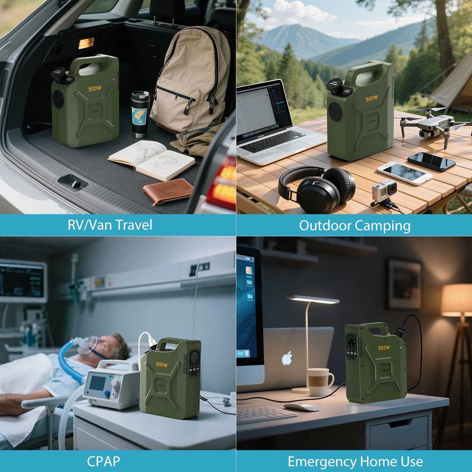 ANTPO 500W Portable Power Station Backup Power Supply Bank for Camping Blackout