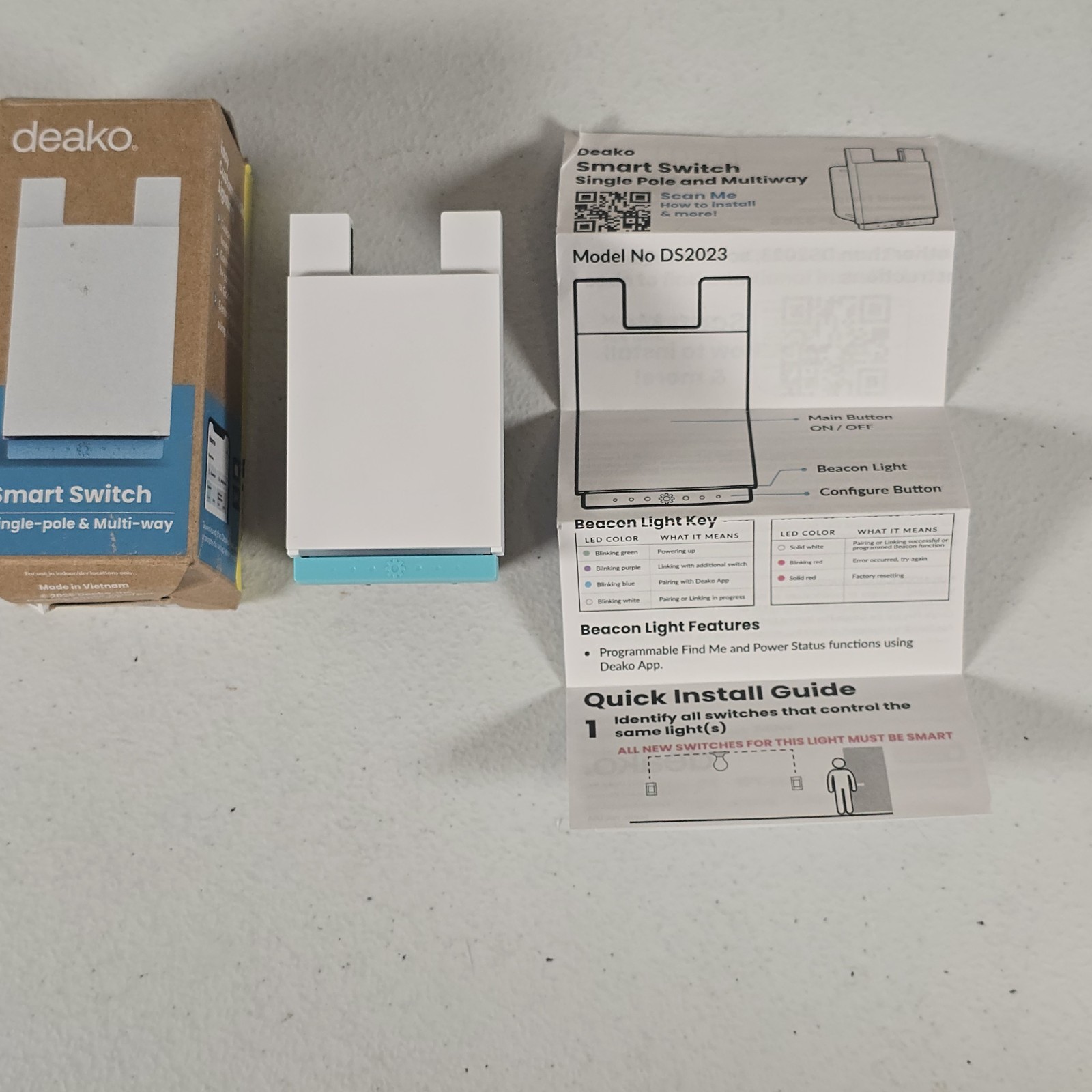 DEAKO Smart Light Wall Switch Single Pole Multi-Way 2.4 GHz Wi-Fi White