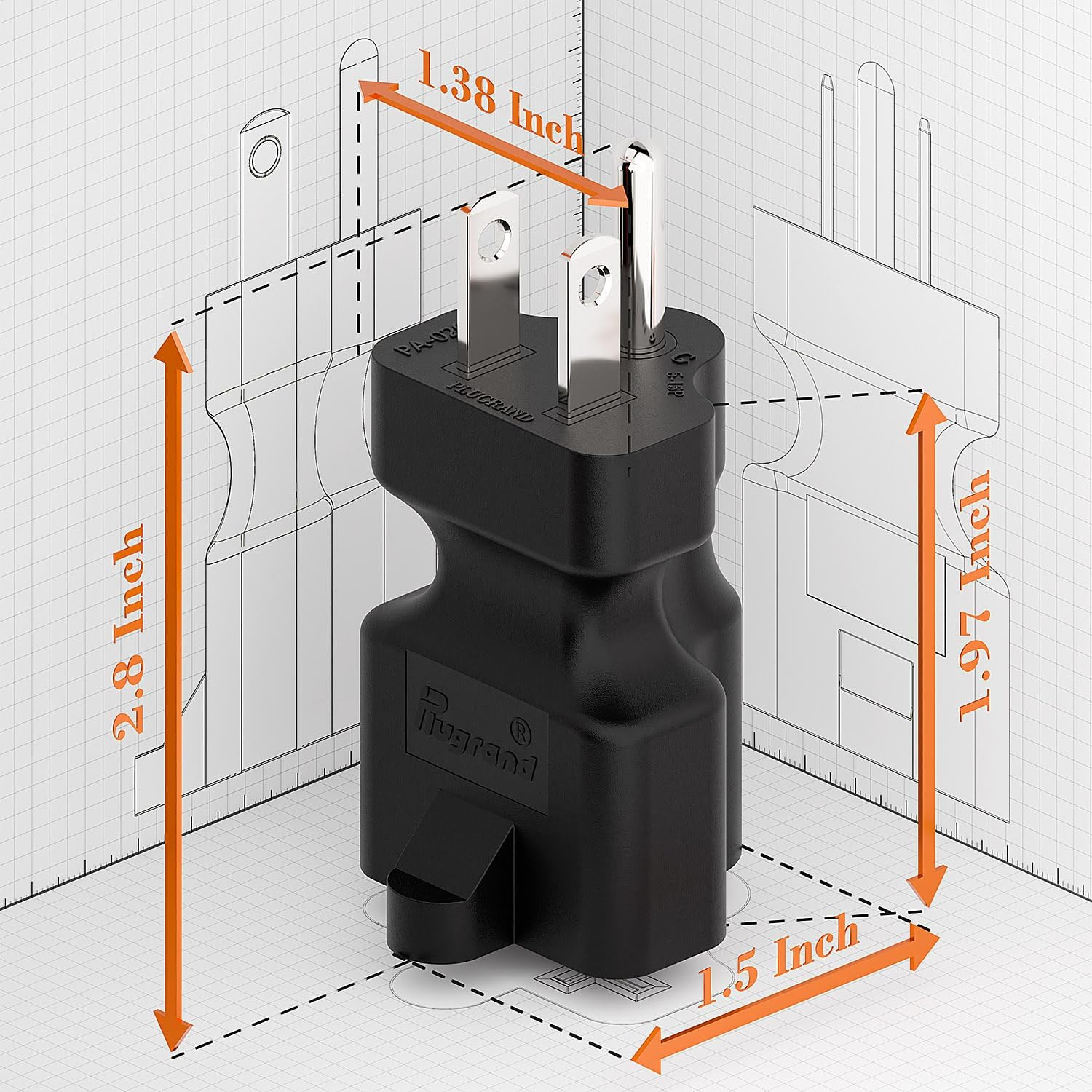 5 Pack 15 Amp Household AC Plug to 20 Amp T Blade Power Adapter Converter