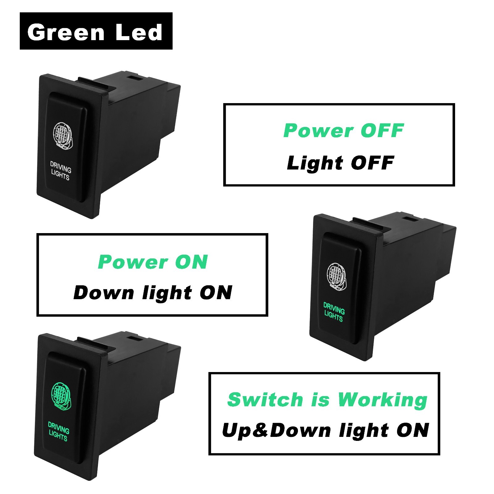 Push Button Switch Green Led 12V ON For Toyota Prado 95 LandCruiser 80 79 Series