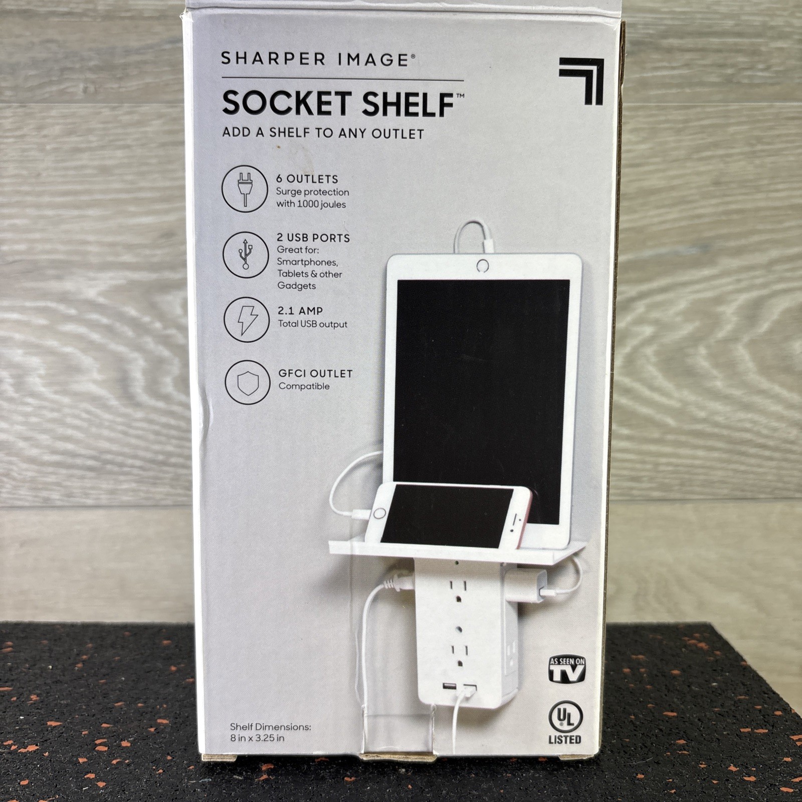 SHARPER IMAGE Socket Shelf 6 Electrical Outlet Extenders 2 USB Charging Ports