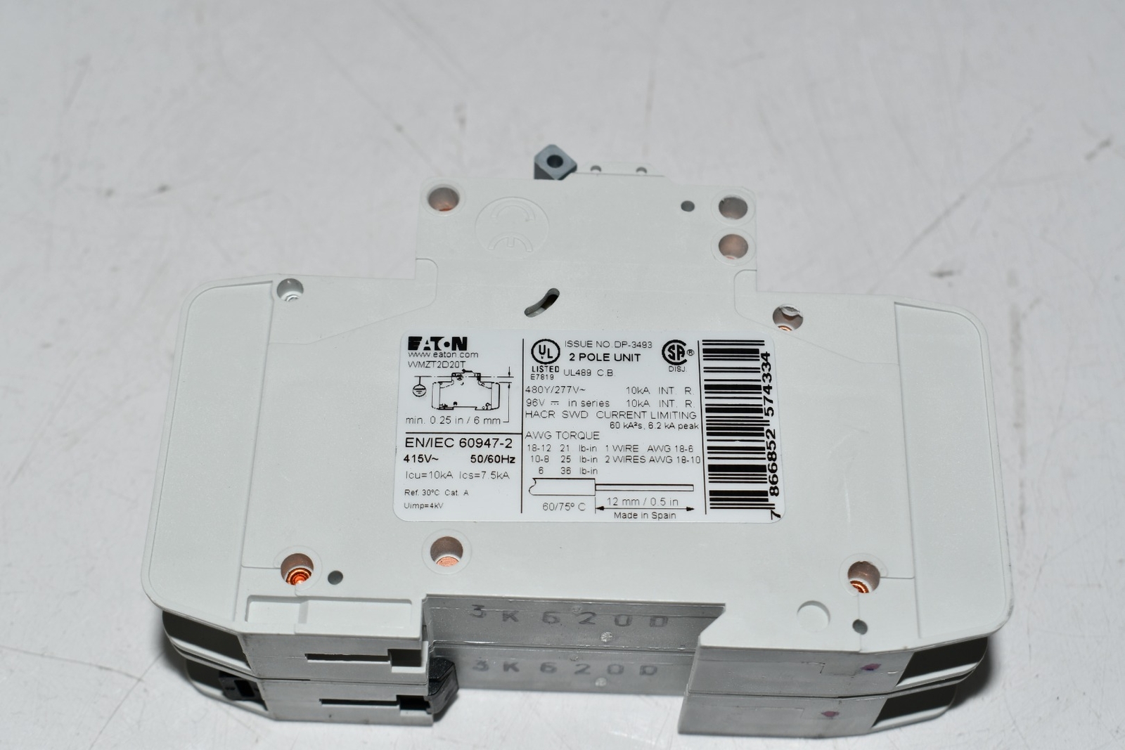 NEW Eaton Cutler Hammer WMZT2D20 CIRCUIT BREAKER, TYPE WMZT,10KA,2 POLE,20A,D CU