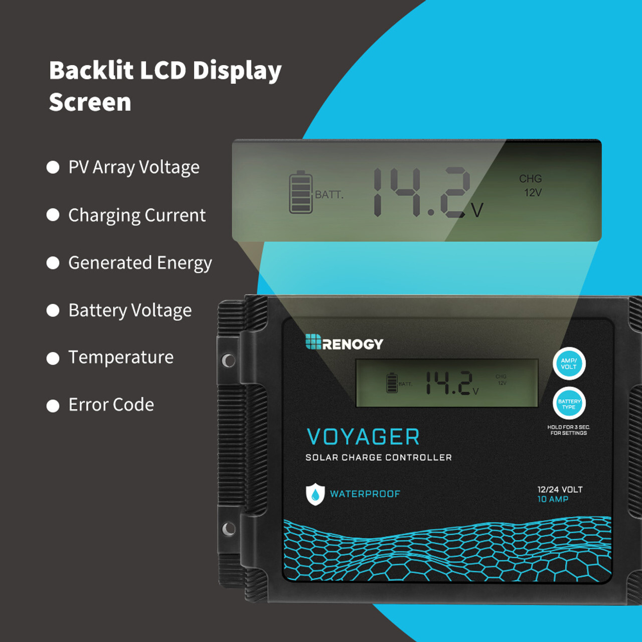 Renogy New Edition Voyager 20A PWM Waterproof Solar Charge Controller Open Box
