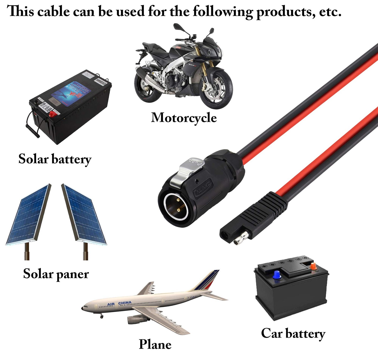 2 Pin Power Industrial Circular Connector to SAE Cable for Solar Panel Suitca…