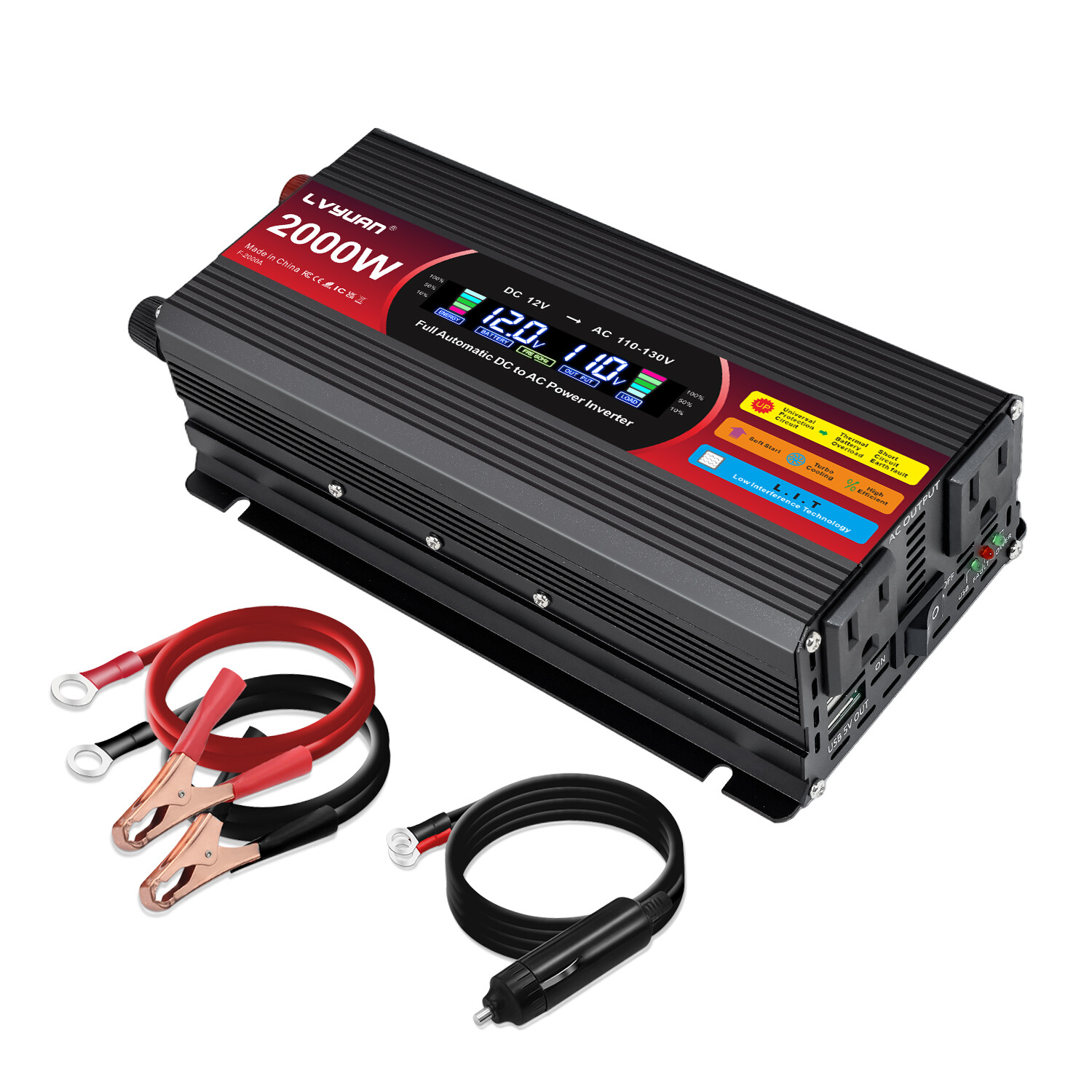 1000W 2000W Power Inverter 12V to 120V LCD 2AC 2USB Car 150W-Adapter Converter