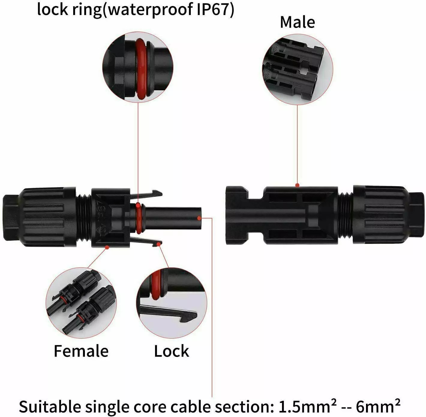 10-500 Pairs Male Female Solar Cable Connectors Socket Plug For DIY Solar Panel