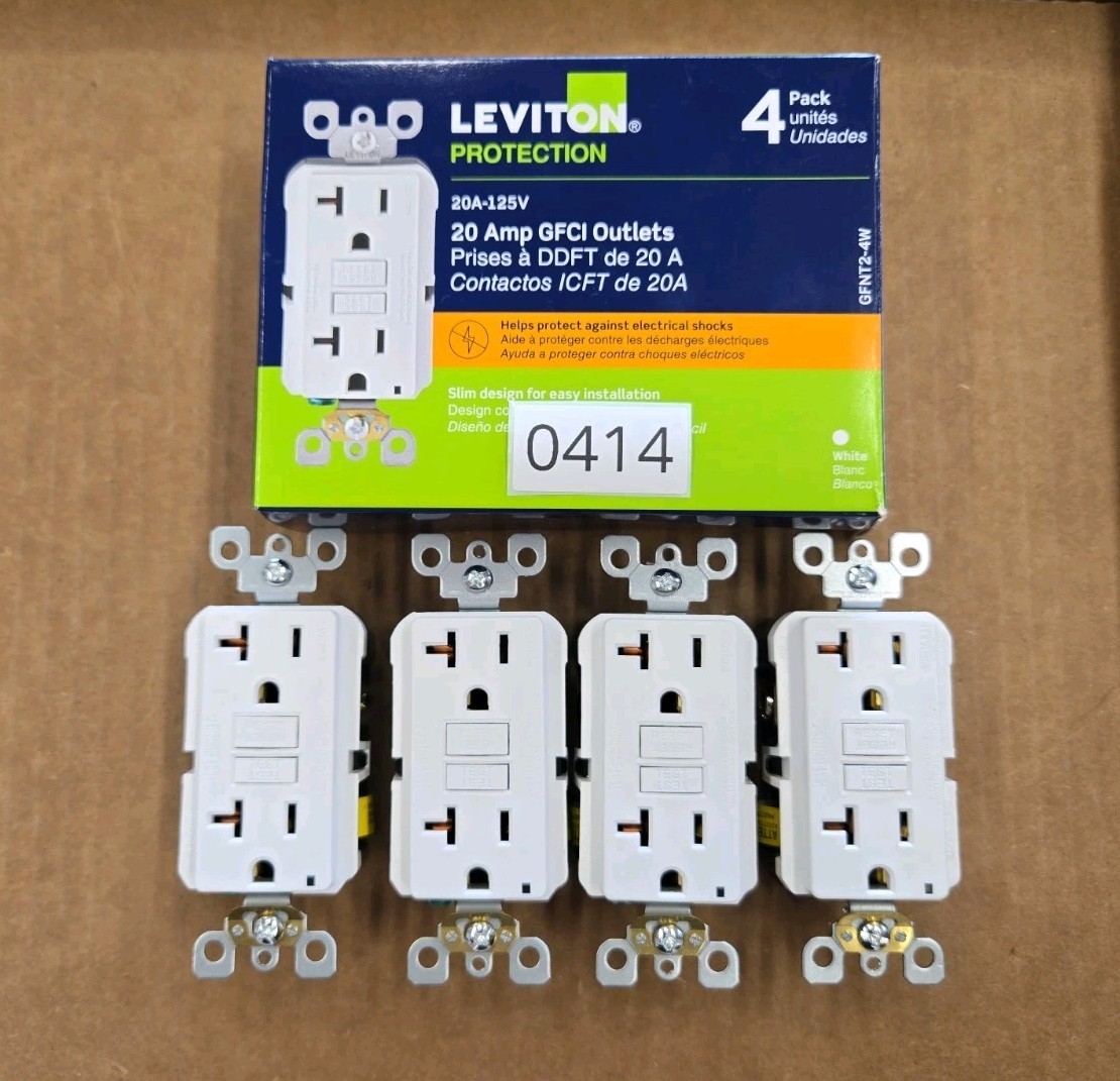 20A GFCI Outlets,Smartlock,Pro-Slim,Self-Testing,Leviton/GFNT2-4W/-Pack of 4-