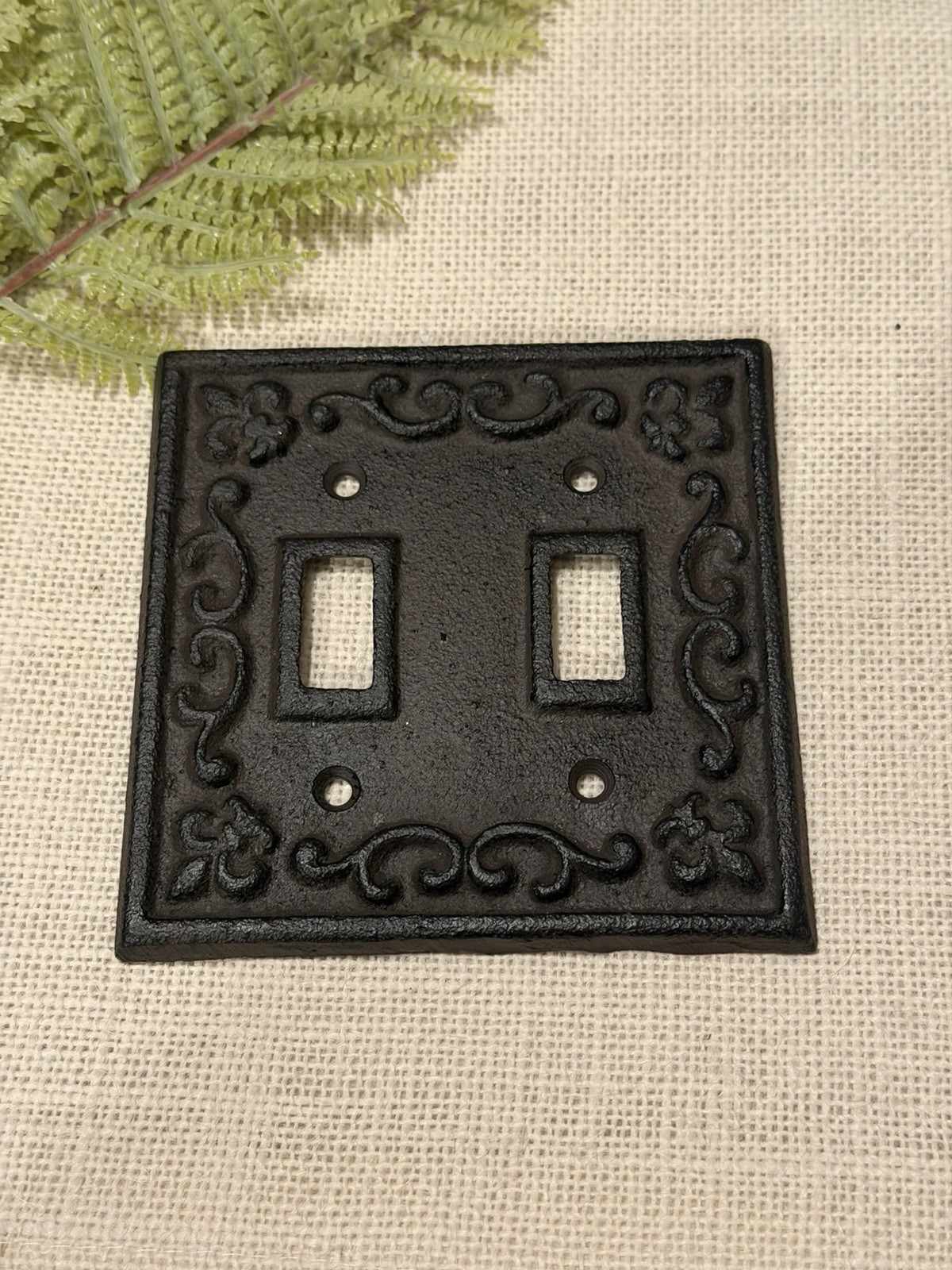 Double Toggle Light Switch Wall Plate Cover Cast Iron Metal Vintage Farmhouse