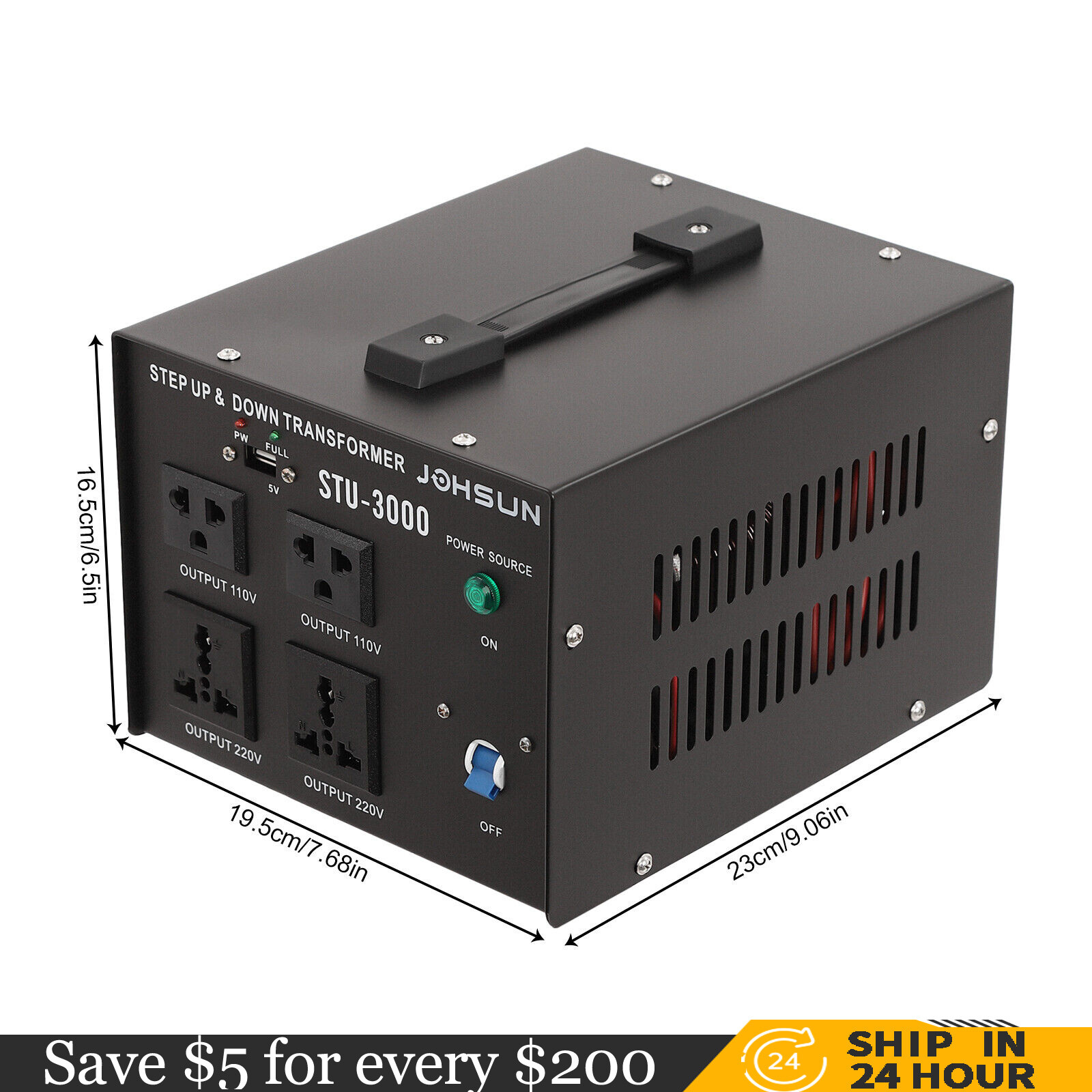 3000 Watt Voltage Converter Power Transformer Step Up/Down 110V- 220V Heavy Duty