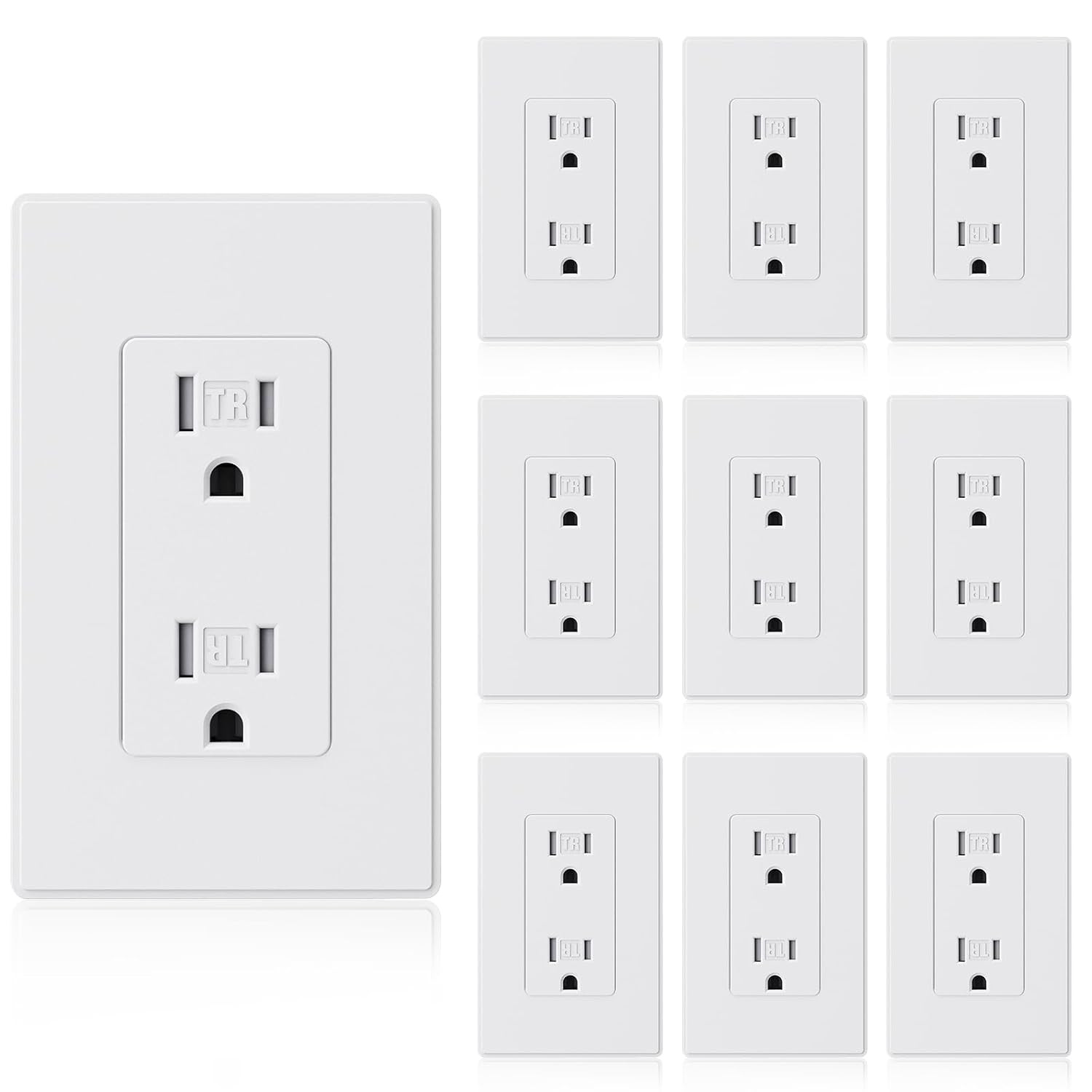 15 Amp Tamper Resistant White Electrical Wall Outlet, 125V, UL Listed, 20 Pack