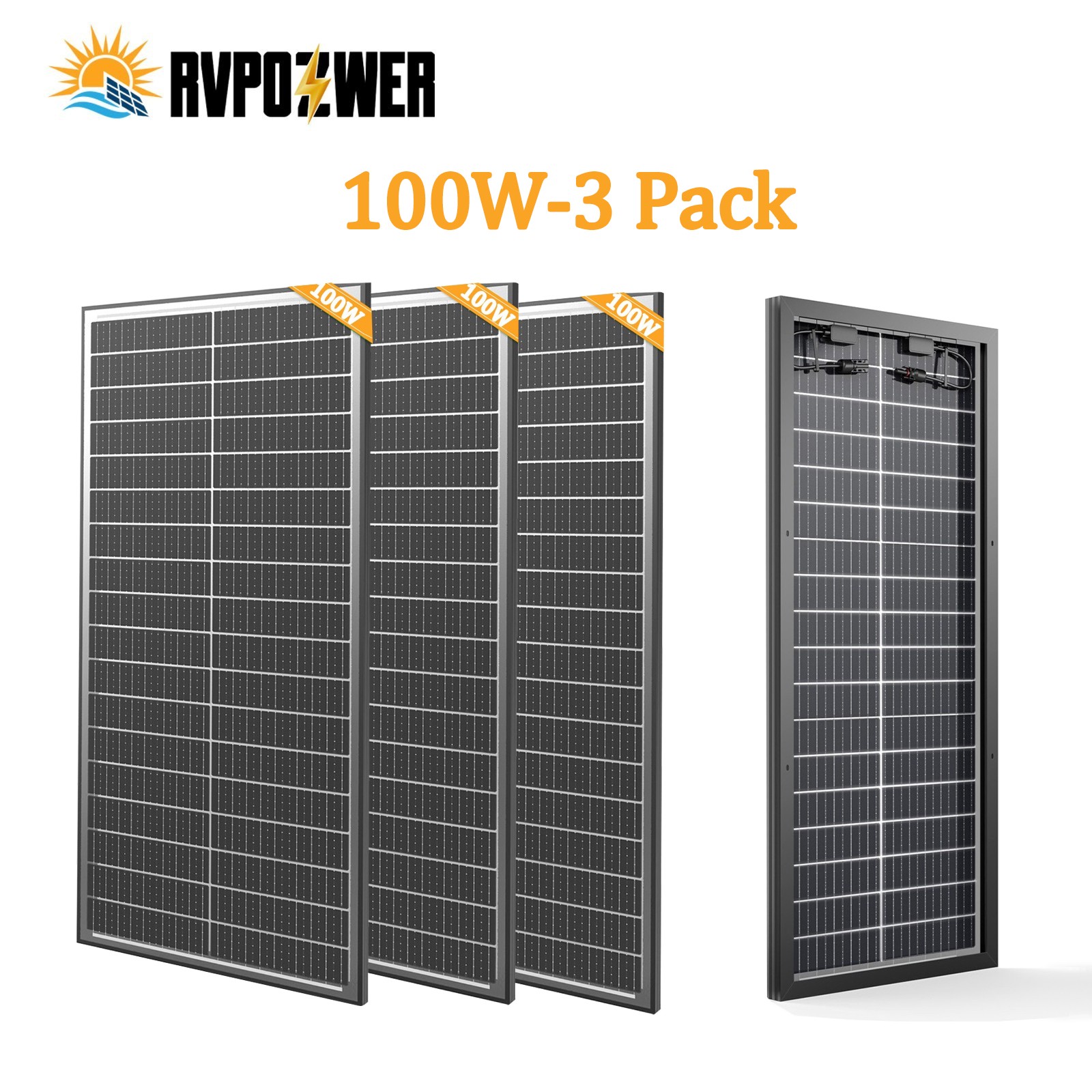 3Pack 100W Bifacial 300W Solar Panel Mono 12V 18BB N-Type PV Home RV Off Grid US