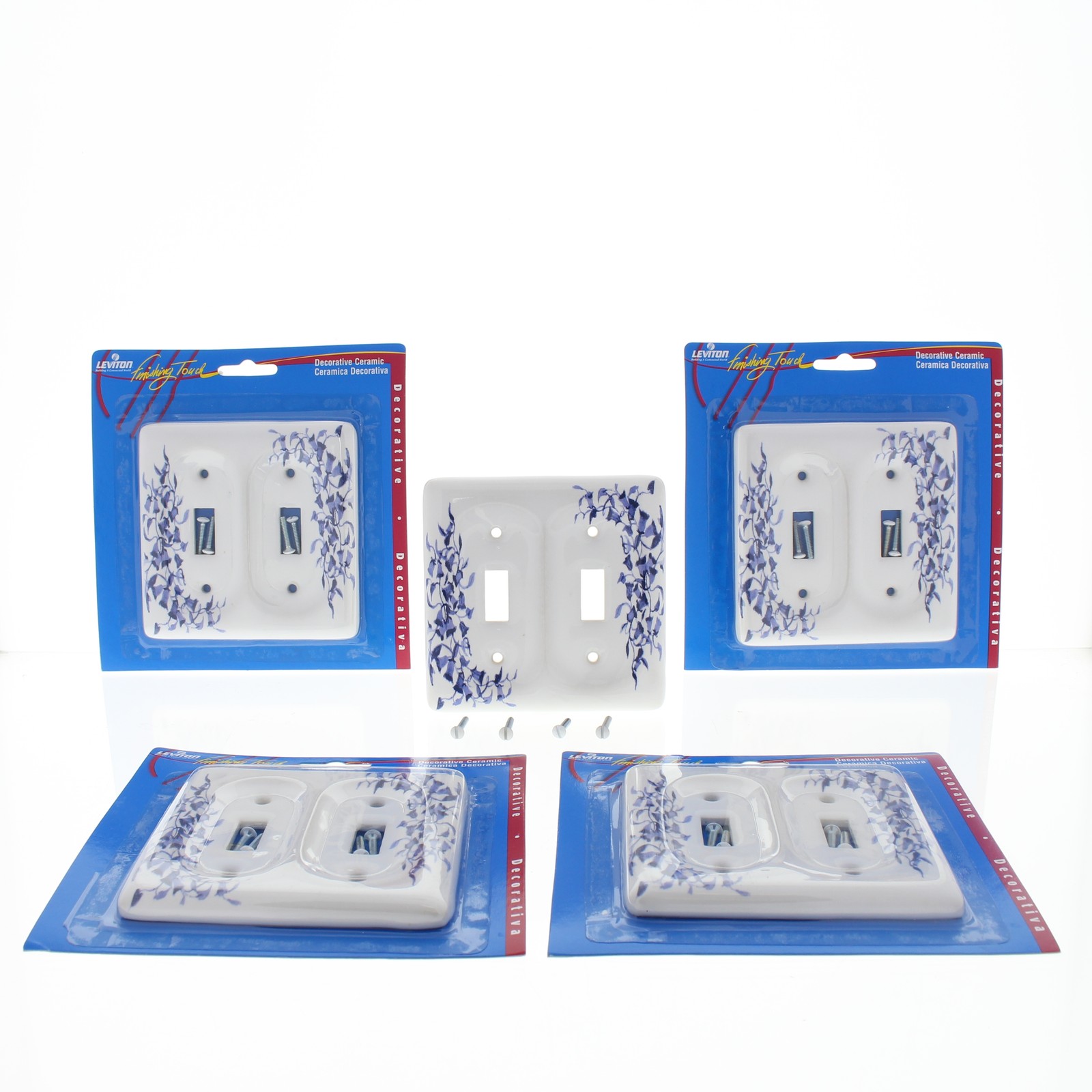 Leviton 89509-BL Blue Flower 2-Gang Standard Toggle Ceramic Wallplate Cover 5pcs