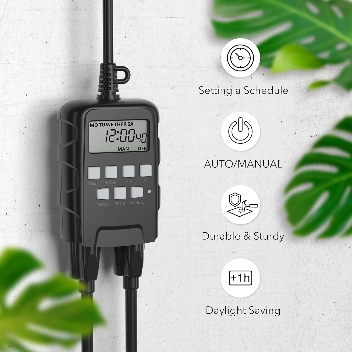 BN-LINK 7 Day Outdoor Heavy Duty Digital Programmable Timer Dual Outlet 125V AC
