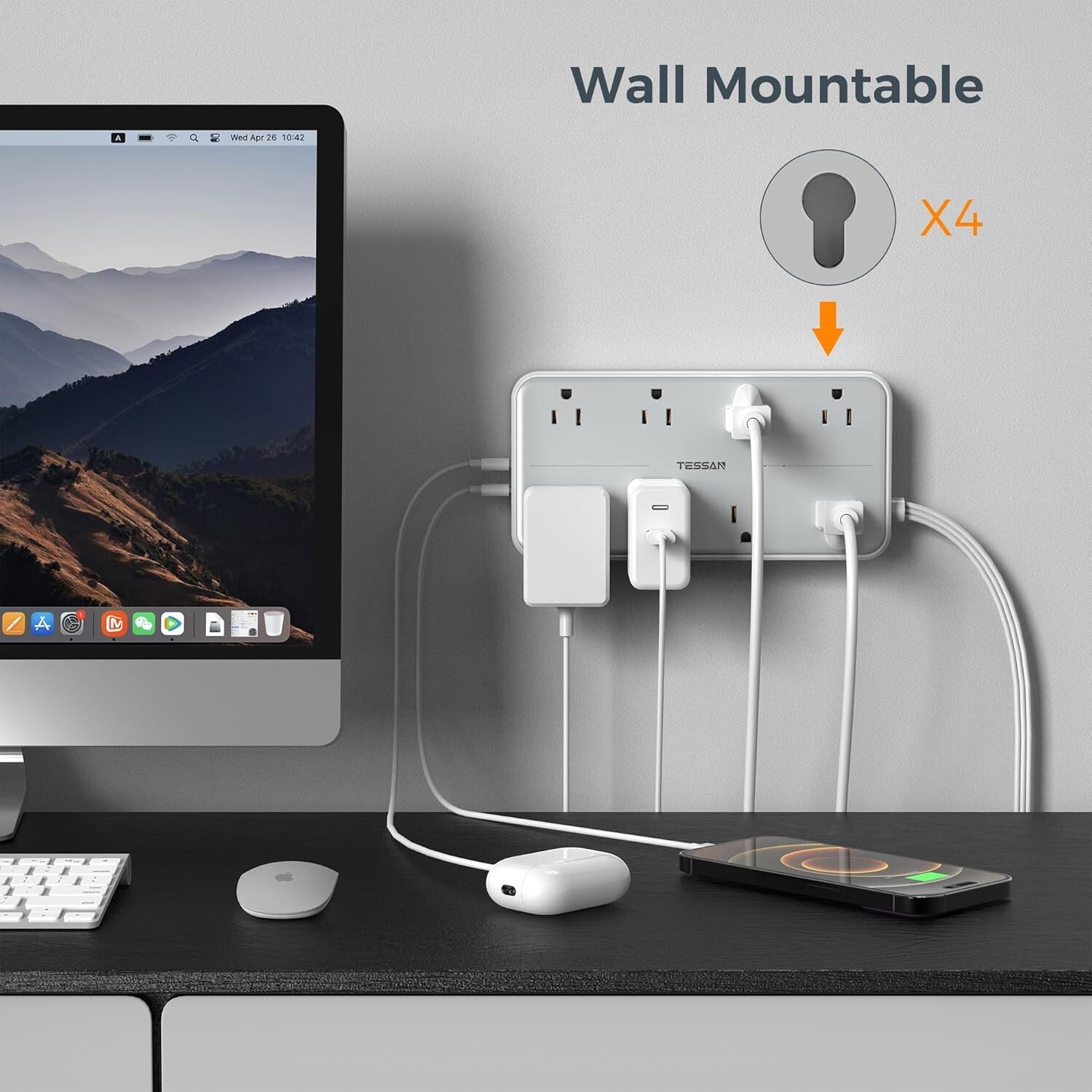 Multi-Port Charging Station 10FT Extension Cord with 8 Outlets & USB Ports