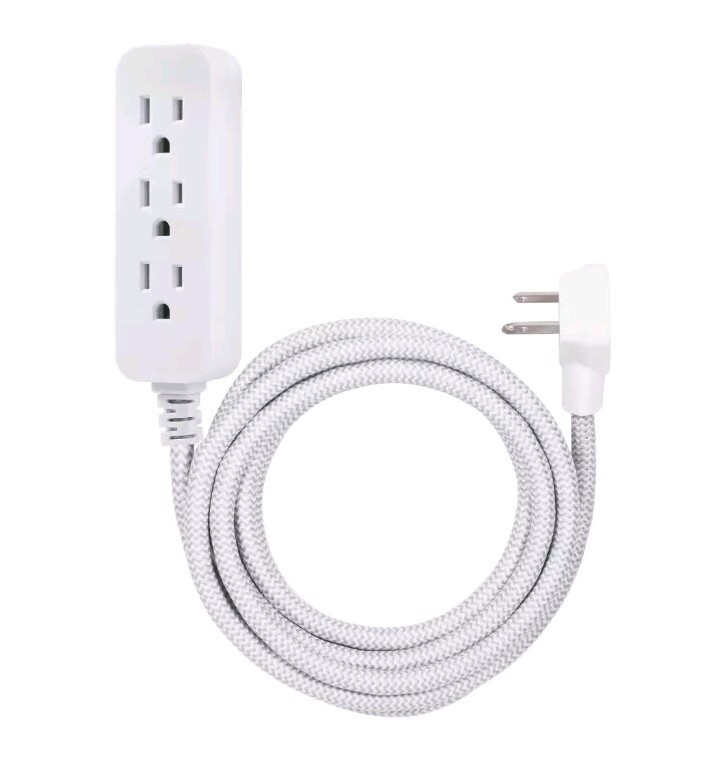 Cordinate Designer Extension Cord, 3 Grounded Outlets, 10-foot Cord and Low-Prof