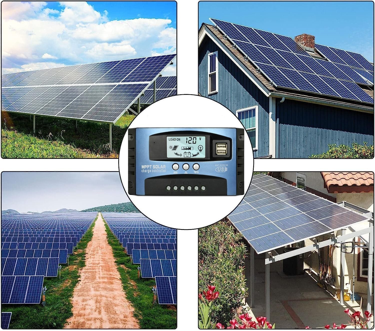 30A MPPT Solar Charge Controller 12V/24V Regulator, LCD Display, Dual USB, Timer