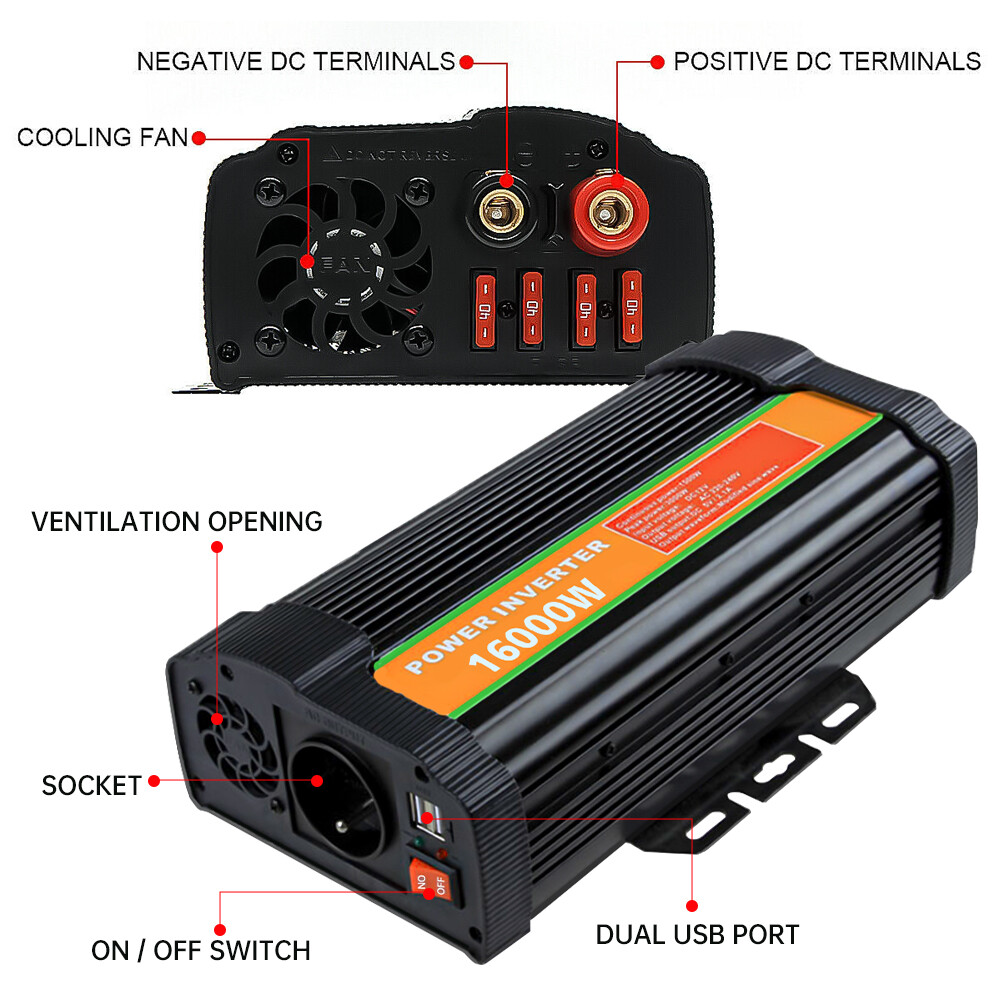 16000W Car Power Inverter DC12V to AC 110V 200W Solar Panel Kit 100A Controller