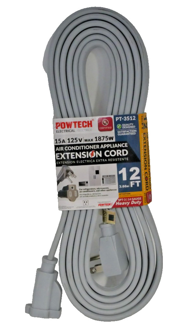Powtech 12 Ft Heavy Duty Appliance Extension Cord 14 Gauge 15A 125V PT-3512