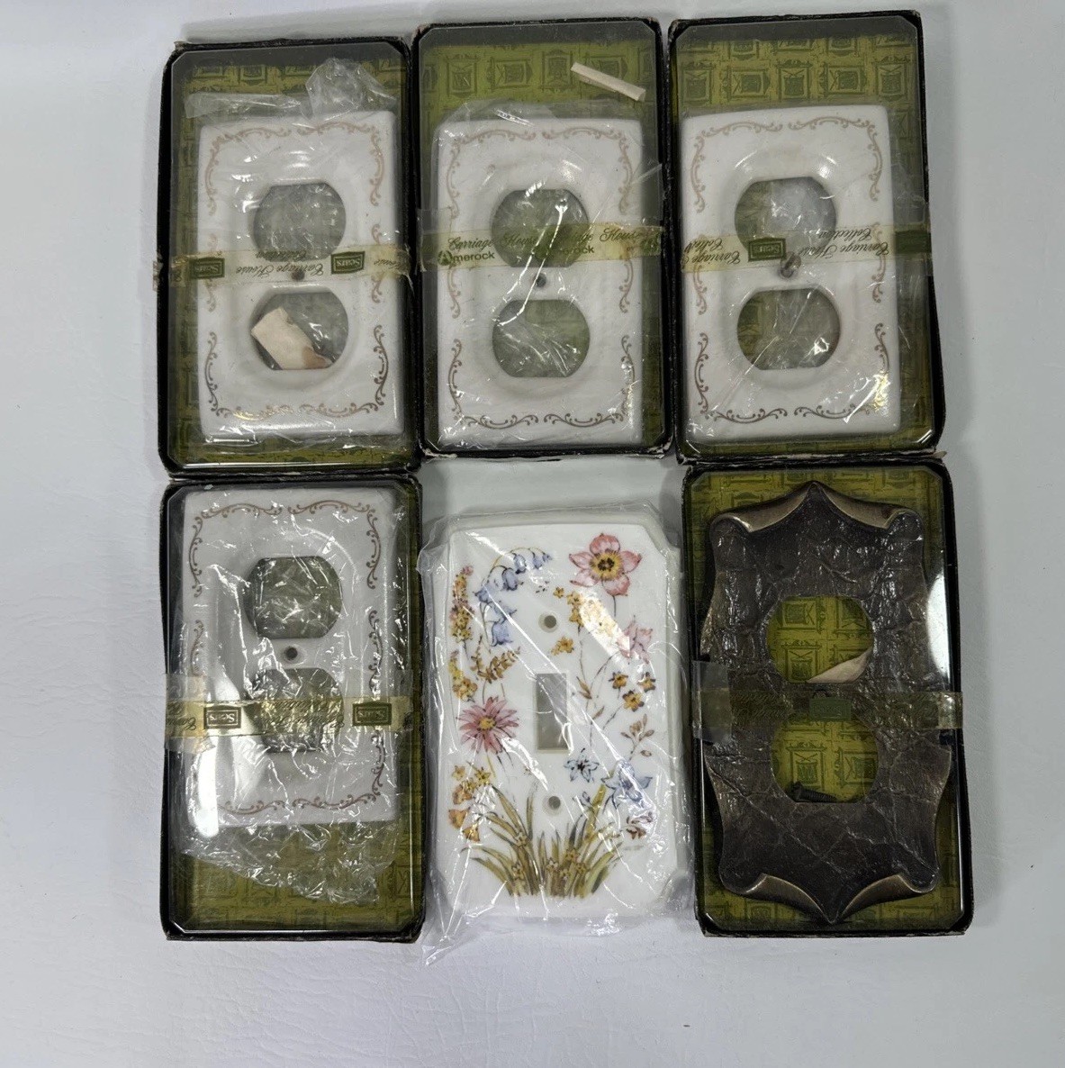 Vintage Porcelain Ceramic Wall Outlet Cover Gold Mixed Sear Lot Of 6 NOS