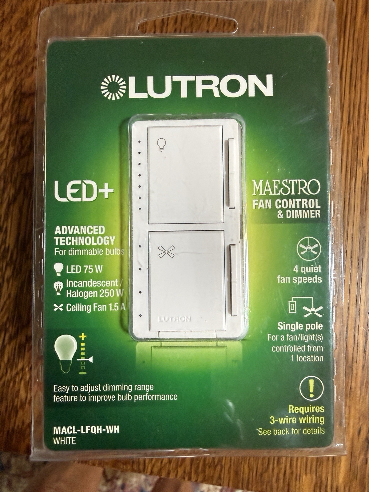 Lutron Maestro MACL-LFQH-WH LED+ Fan Control Light Dimmer Switch White NEW