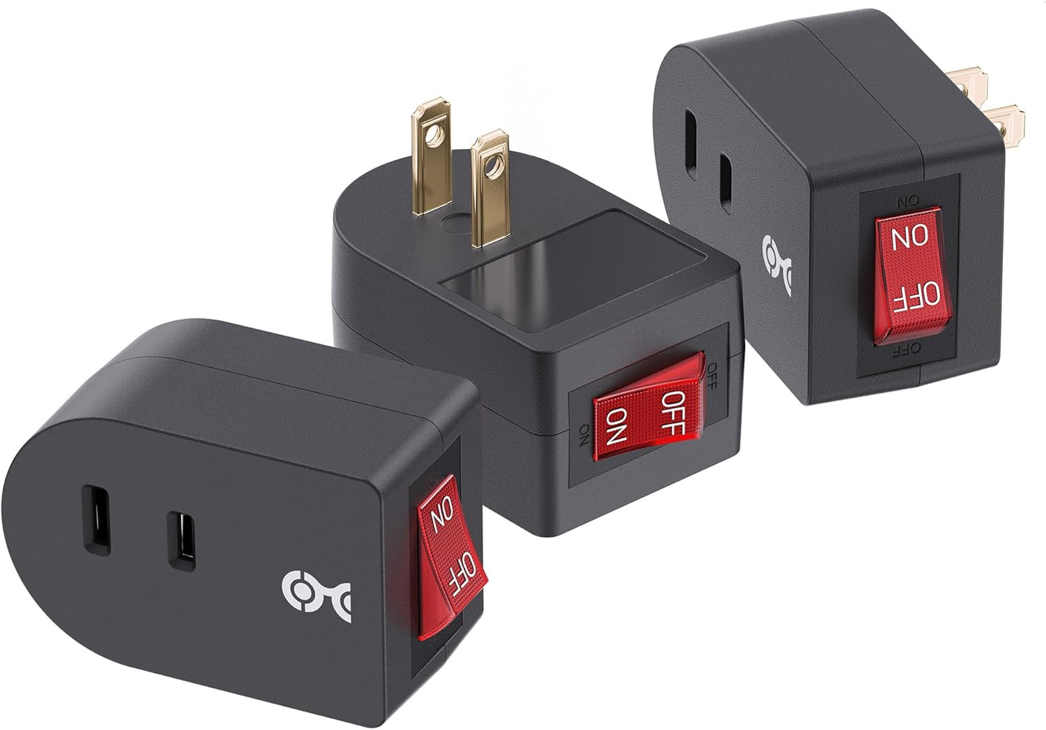 3-Pack 2 Prong Outlet Switch on Off, Plug-In Switch for Outlet, Black
