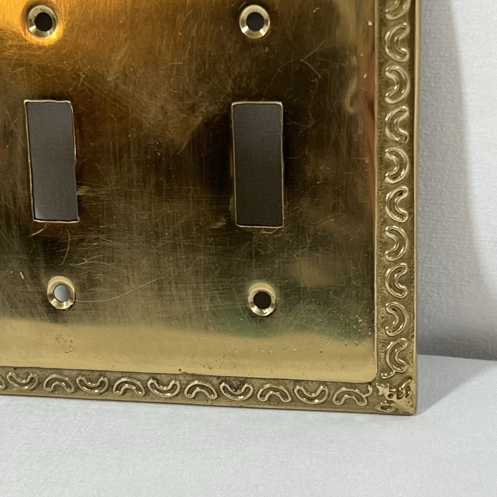 Vintage Brass Switch Cover Plate Ornate Scroll Design Double Duplex Wall Plate