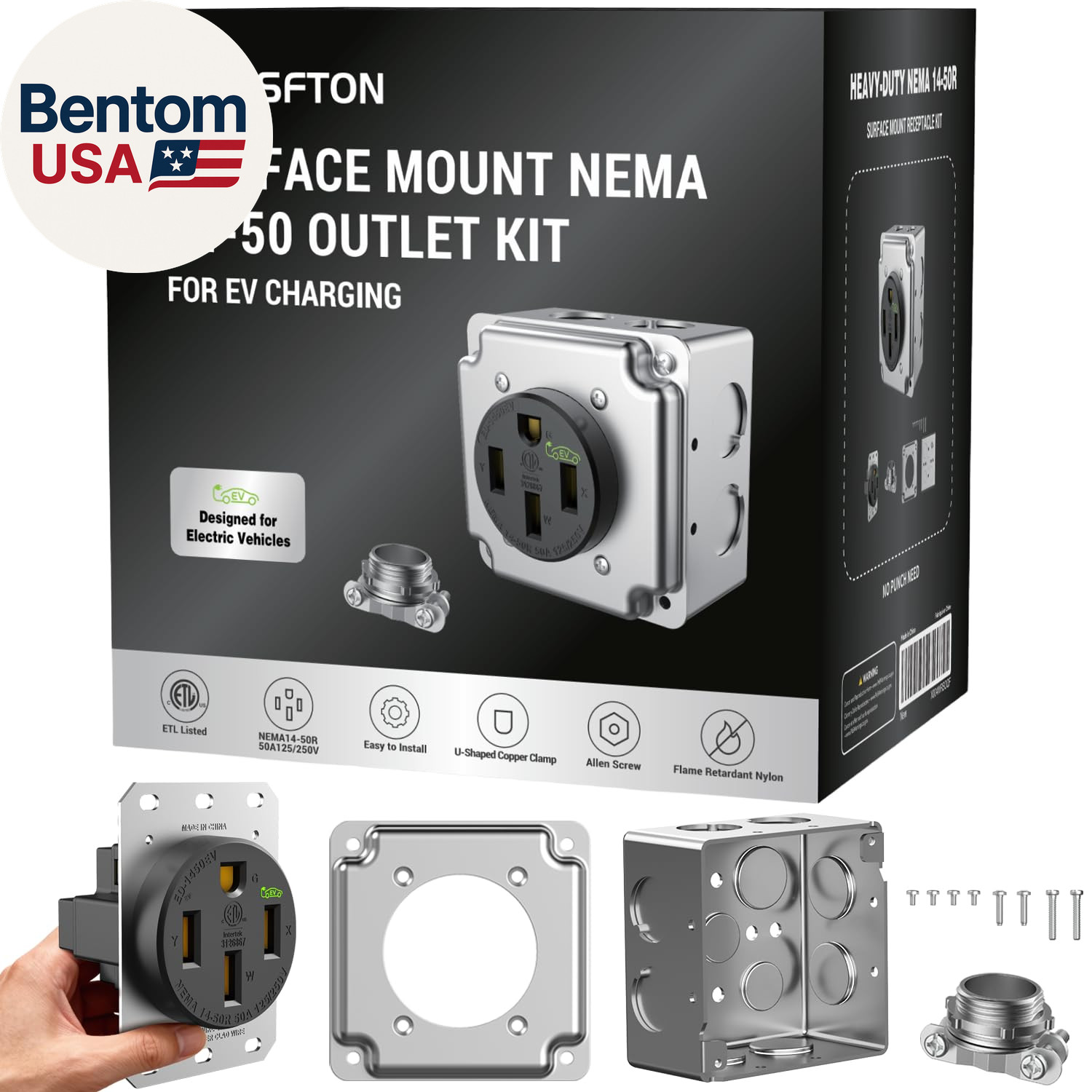 NEMA 14 50R EV Charger Outlet 50A Surface Mount Receptacle with Junction Box