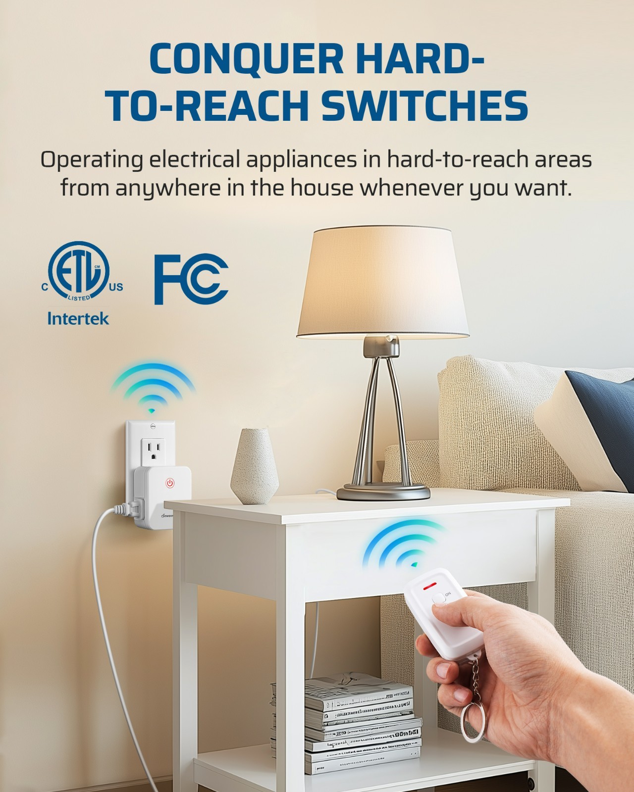 Edishine Indoor Remote Control Outlet, Wireless Remote Light Switch with 2 Side