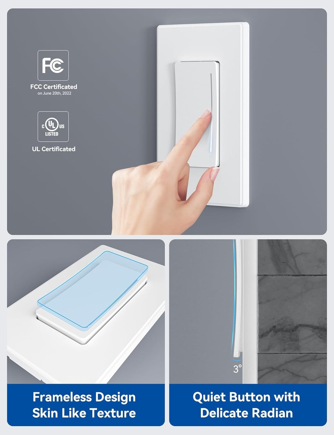 Smart Dimmer Light Switch DTR30, Single Pole or 3 Way, 2.4GHz Wi-Fi Touch Dim…