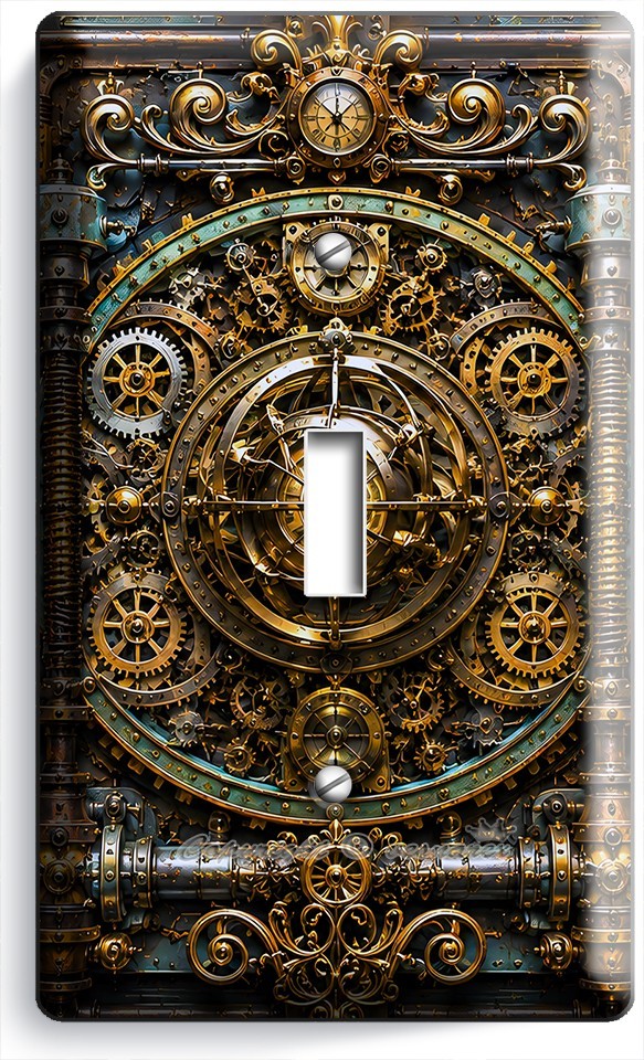 STEAMPUNK RUSTIC ENGINE ROOM MATRIX CONTROL PANEL LIGHT SWITCH OUTLET WALL PLATE