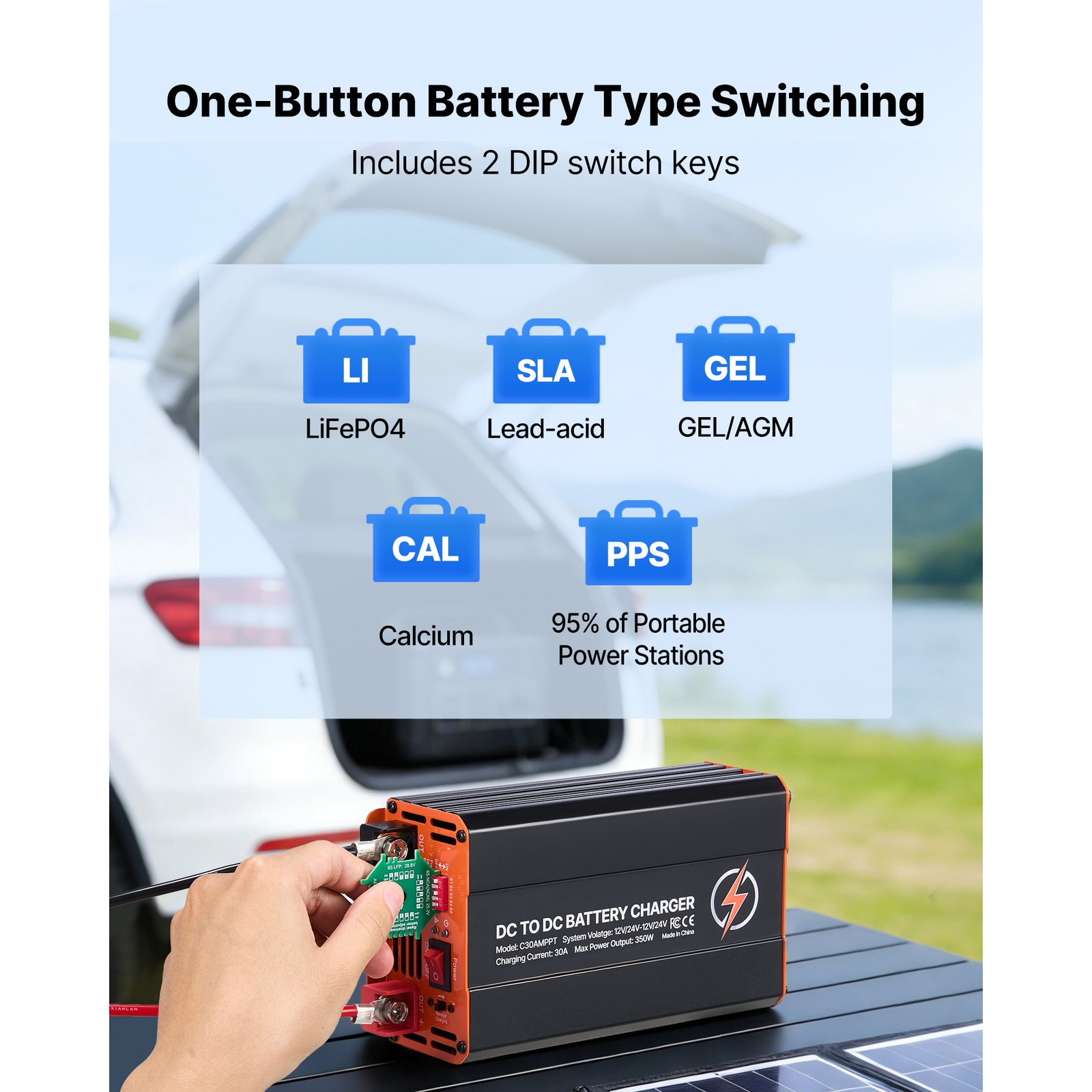 Uimoso 12V 30A DC to DC Battery Charger 350W On-Board Battery Charger with MPPT