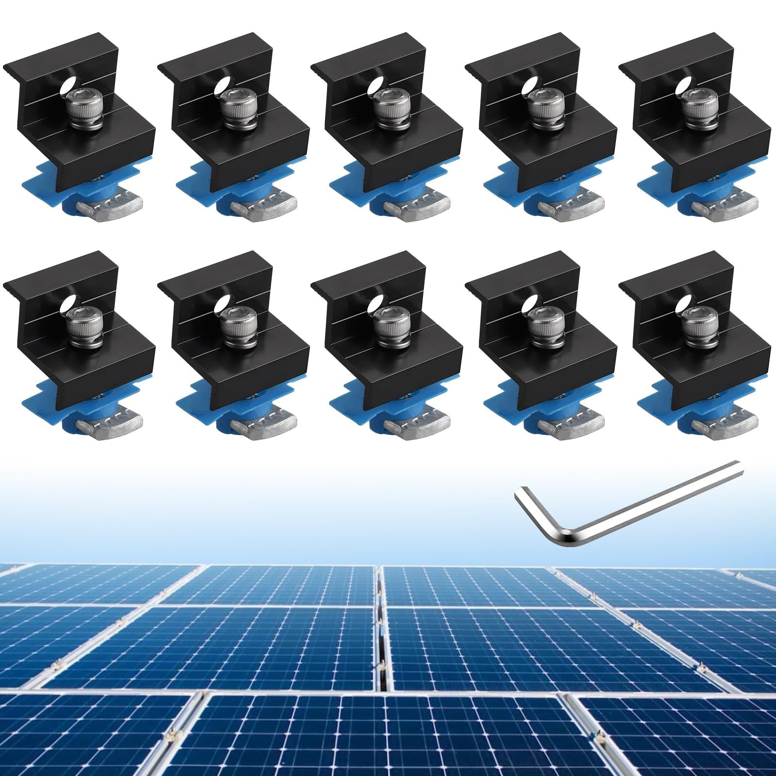 Anbte 10pcs Solar Panel End Clamp for 1.18″(30mm) & 1.38″(35mm), Black