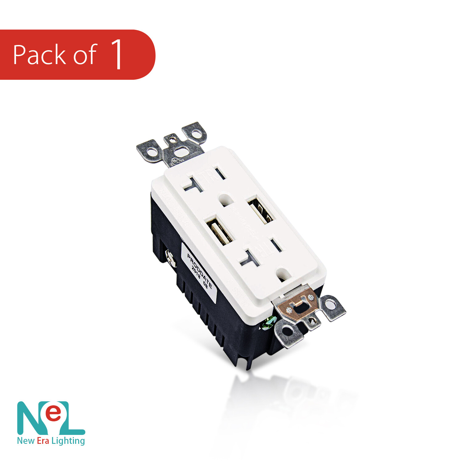 NEW ERA 20A Duplex Tamper Resistant Receptacle with Dual USB Charger