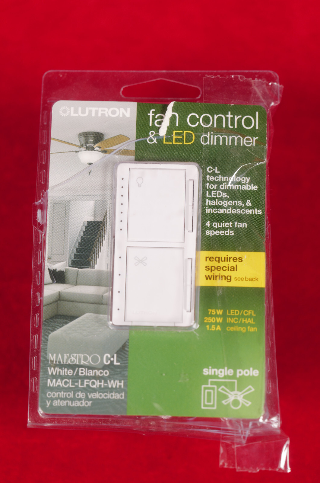 Lutron MACL-LFQH-WH Maestro Fan Control and Light Dimmer – Open Box