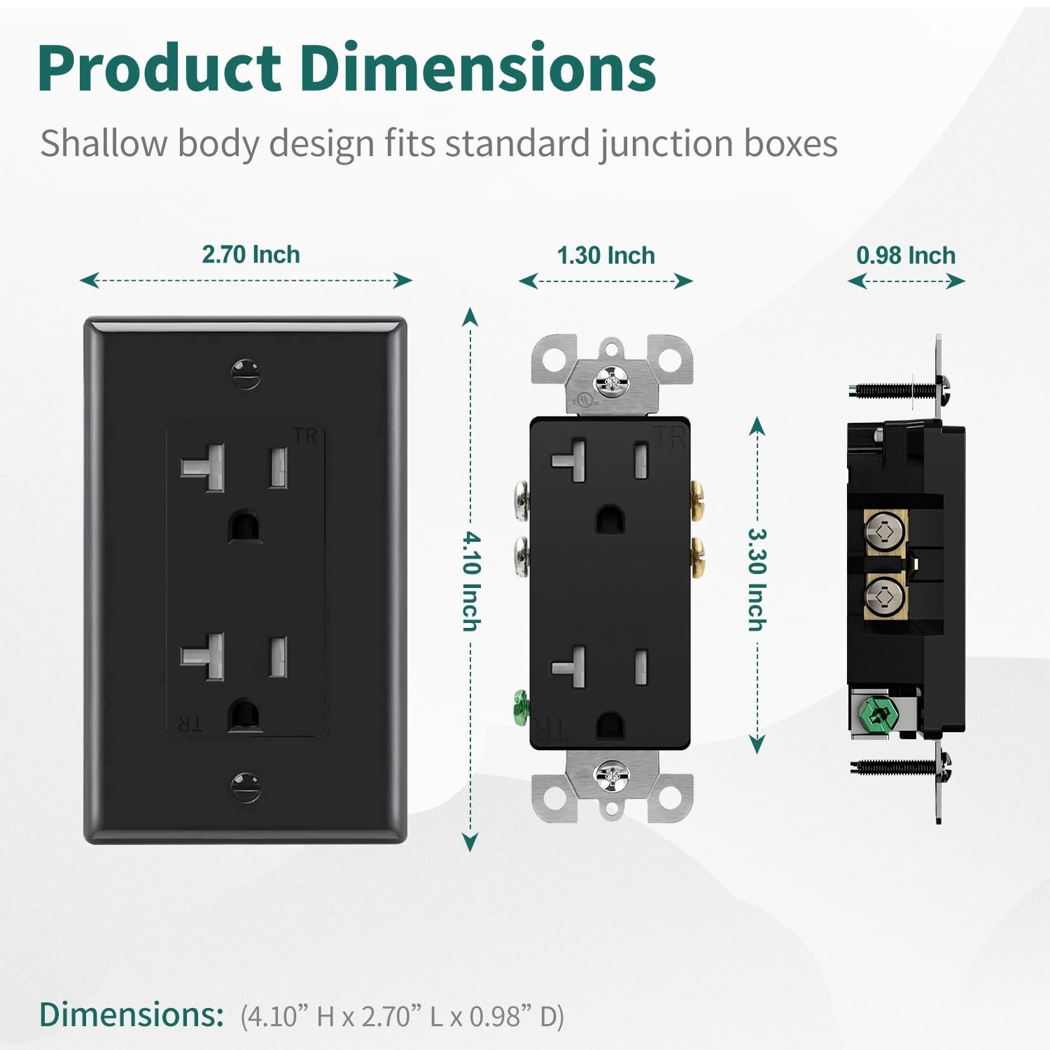 10pack Outlet Socket, Decora Duplex Receptacle, 20 Amp 125 Volt With Plate,Black