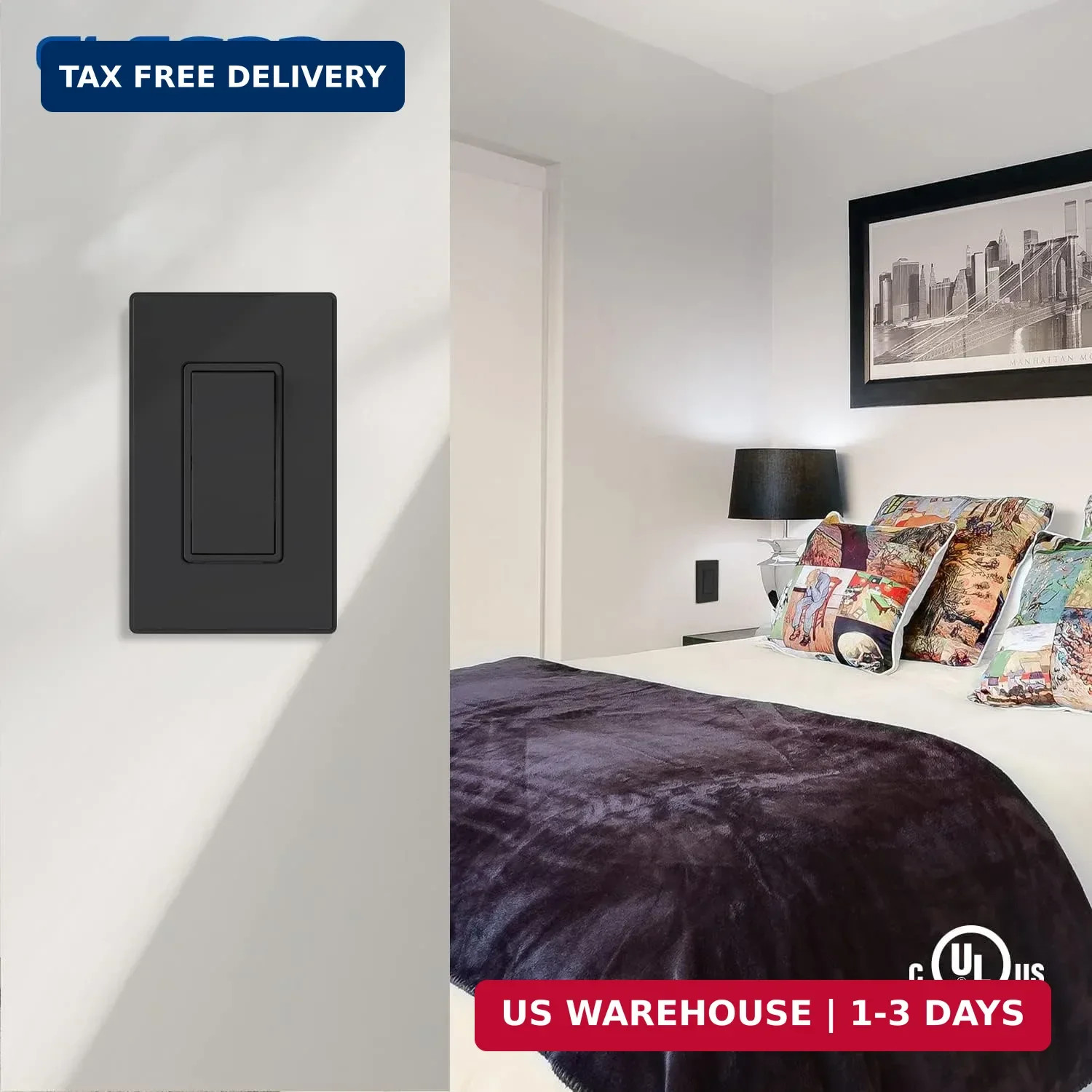 ELEGRP Matte Black 3 Way Decorative Light Switch, 15Amp, 120-277 Volt, AC Decora