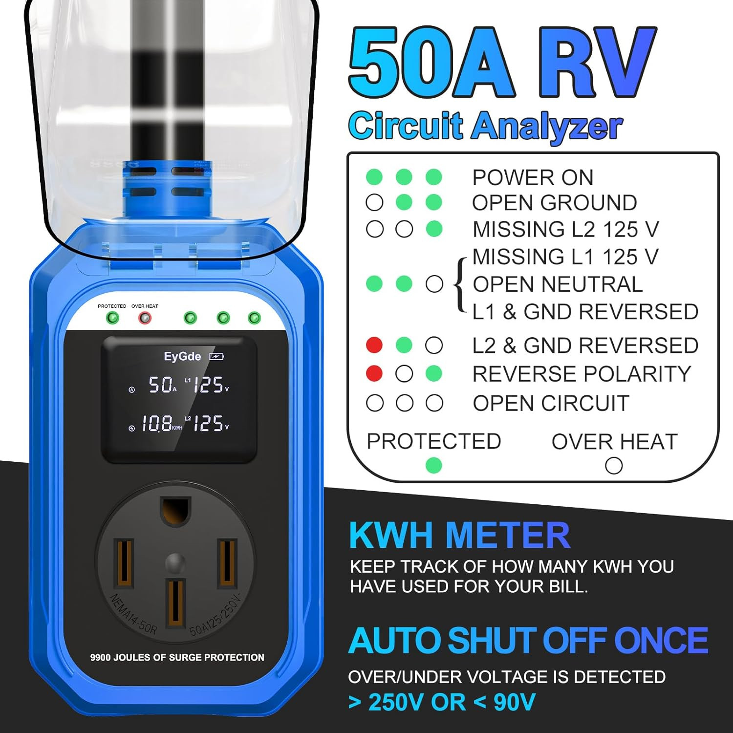 RV Surge Protector 50 Amp Waterproof – Smart 50 Amp Surge Protectors for RV with