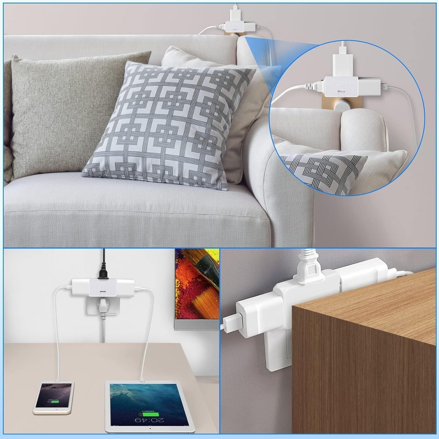 3 Pack AC Flat Wall Outlet Extender Flat Plug Outlet Wall Adapter for Home