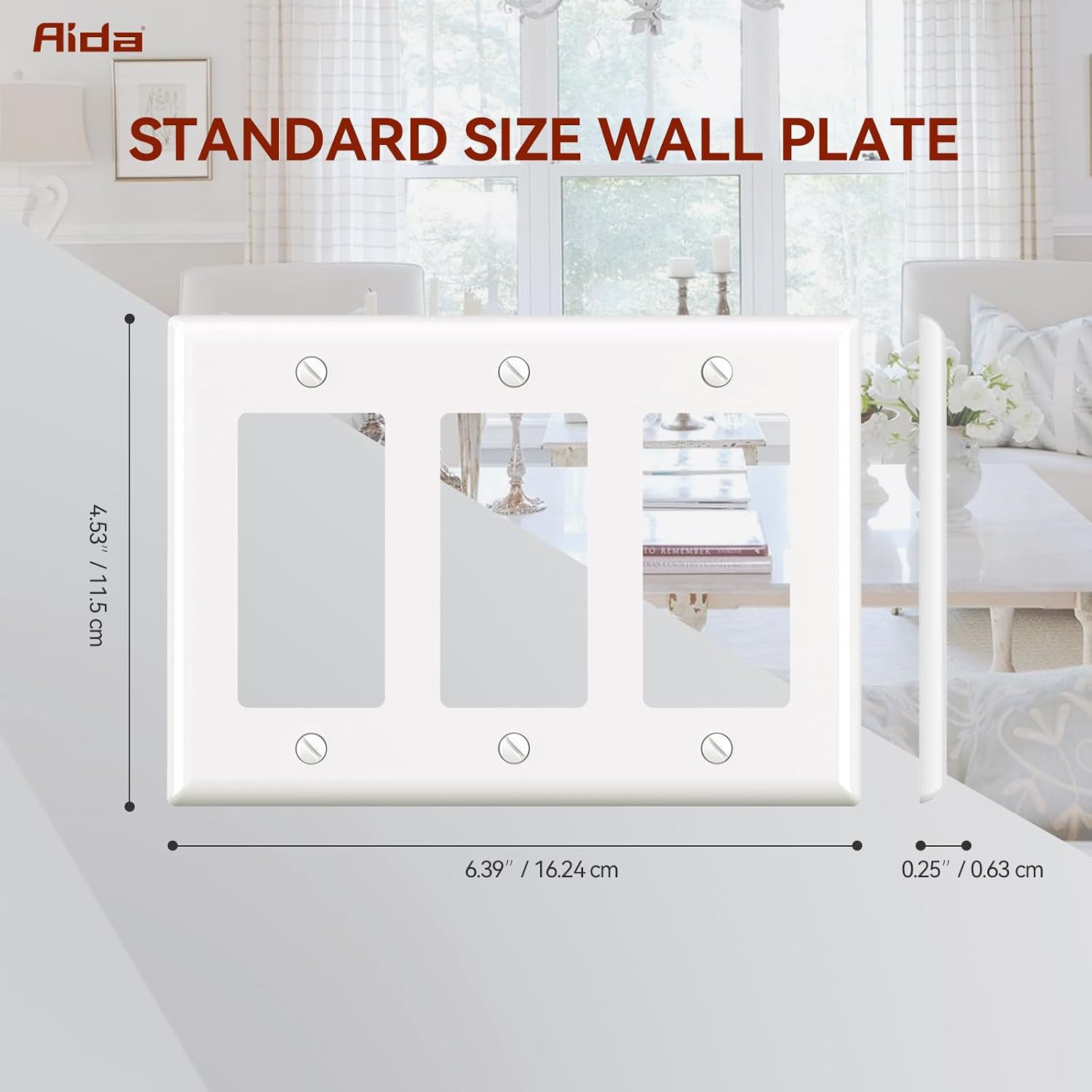 3-Gang Standard Light Switch Cover Plate, Glossy White Decorator Wall